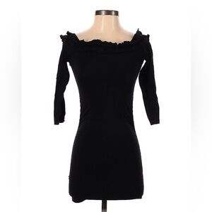 Bebe Black Ruffle Stretch Off Shoulder Blouse Top Shirt Small